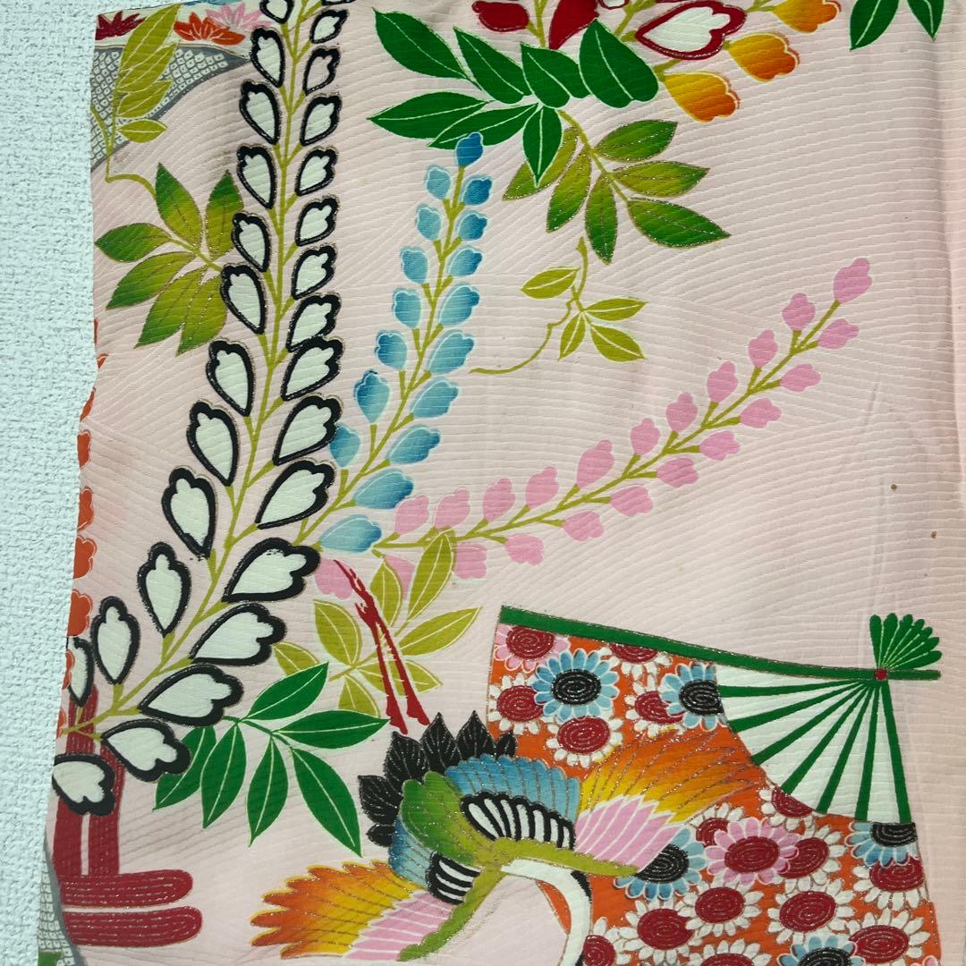 七五三　7歳　アンティーク　白　ピンク　大正ロマン　正絹