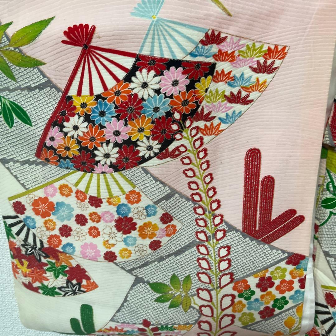 七五三　7歳　アンティーク　白　ピンク　大正ロマン　正絹