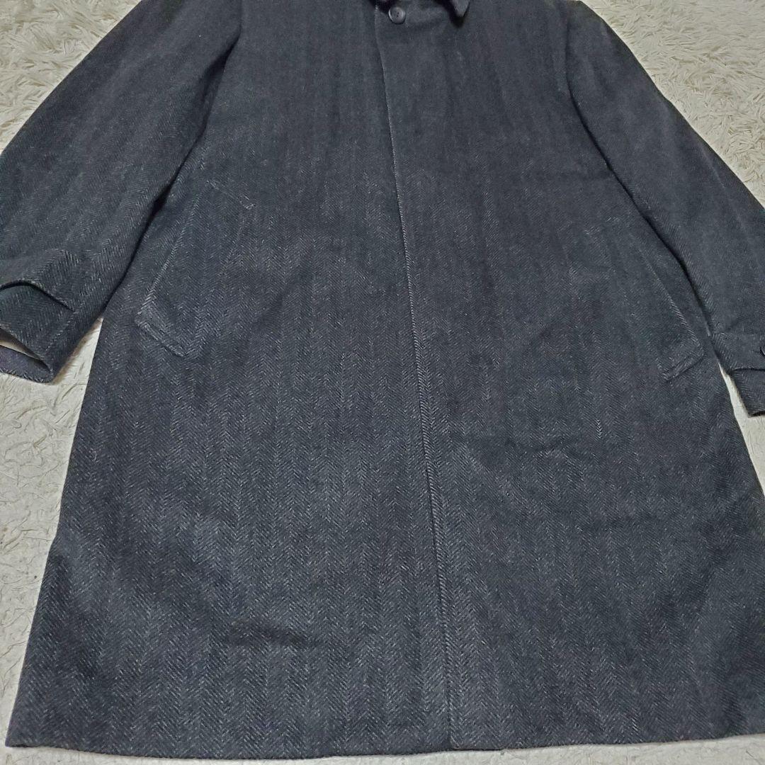 美品 サヴィルロウ カシミヤ100% ステンカラーコート ヘリンボーン L