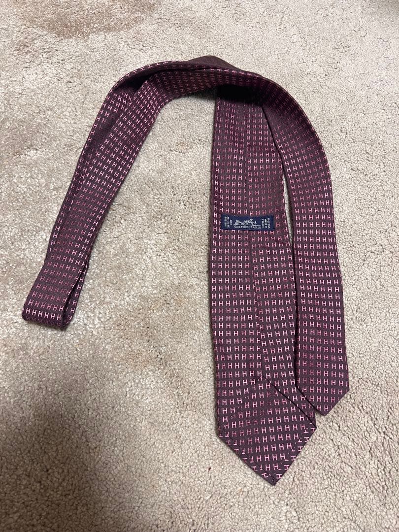 美品　HERMES エルメス　ネクタイ　総柄　Ｈ柄　ファソネ　紫