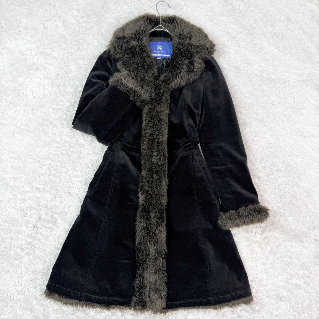 バーバリーブルーレーベル エコファー キルティング コーデュロイ ロングコート