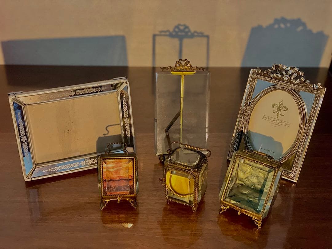 フランス　アンティーク　写真立て　真鍮　ガラス　19世紀　アールヌーボー