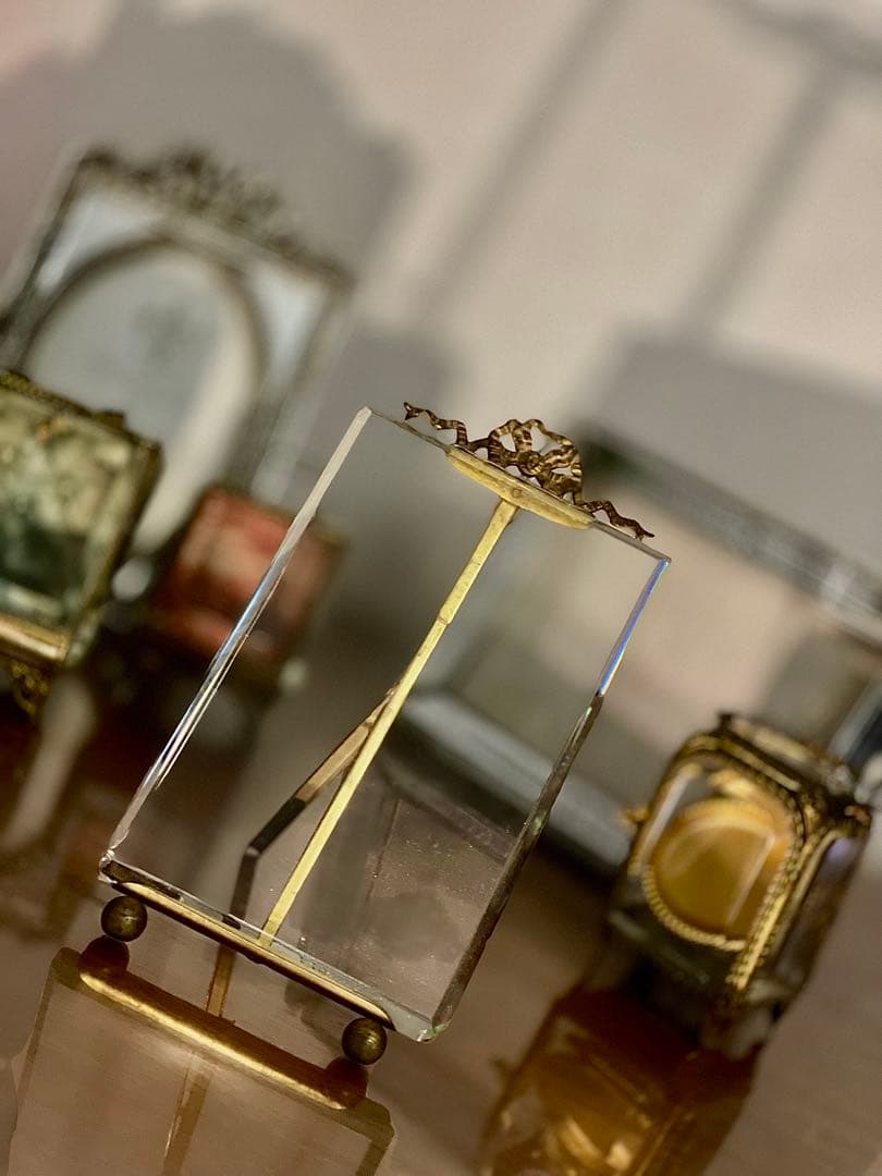 フランス　アンティーク　写真立て　真鍮　ガラス　19世紀　アールヌーボー