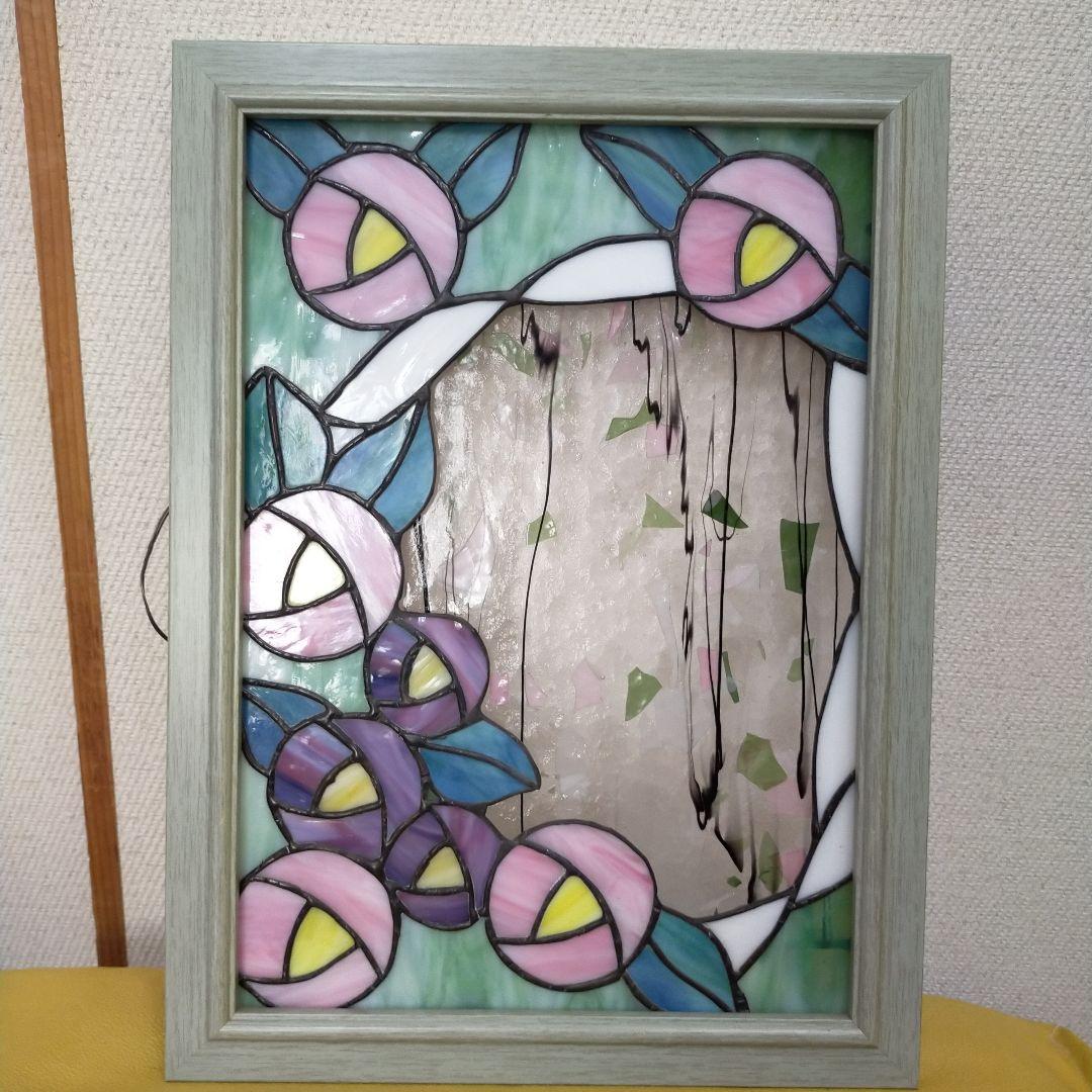 ステンドグラスパネル 薔薇 ウエルカムボード 　写真入れ　フォトフレーム