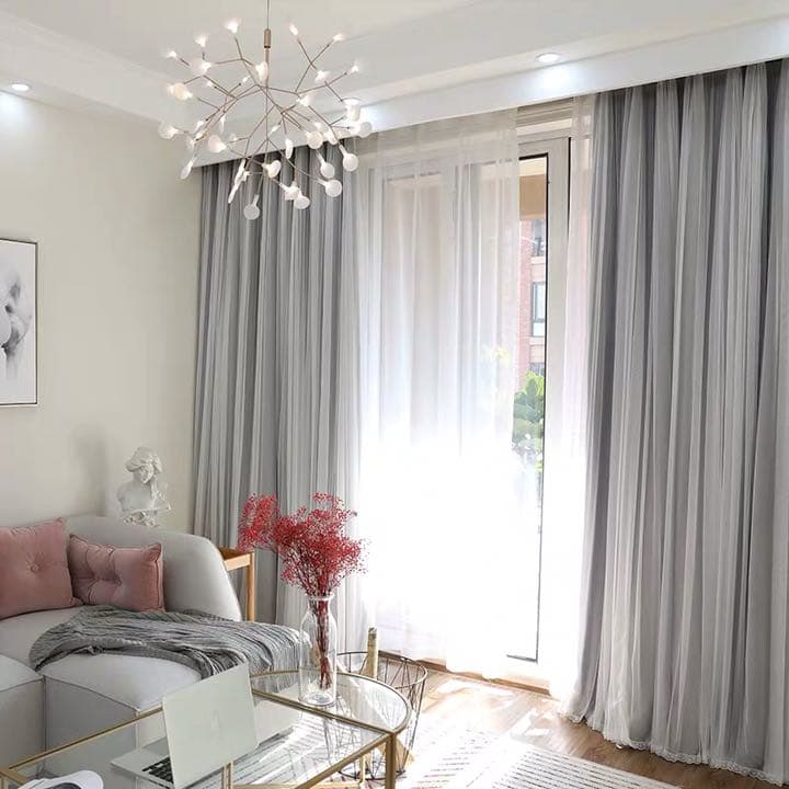 新品　カーテン　レース付き　グレー　二重　即発送　２枚組　遮光