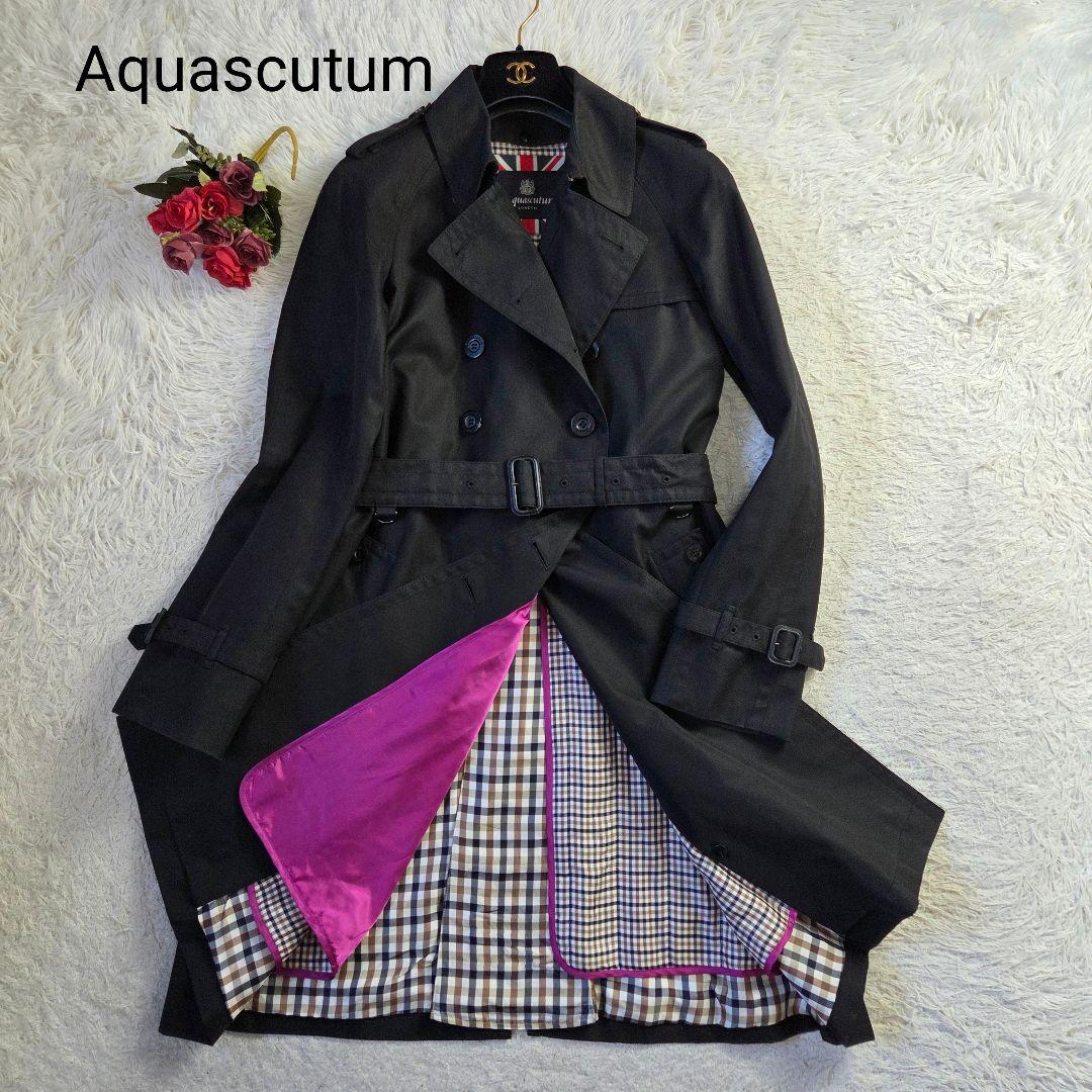 極美品 アクアスキュータム トレンチコート クラブチェック ライナーパープル L