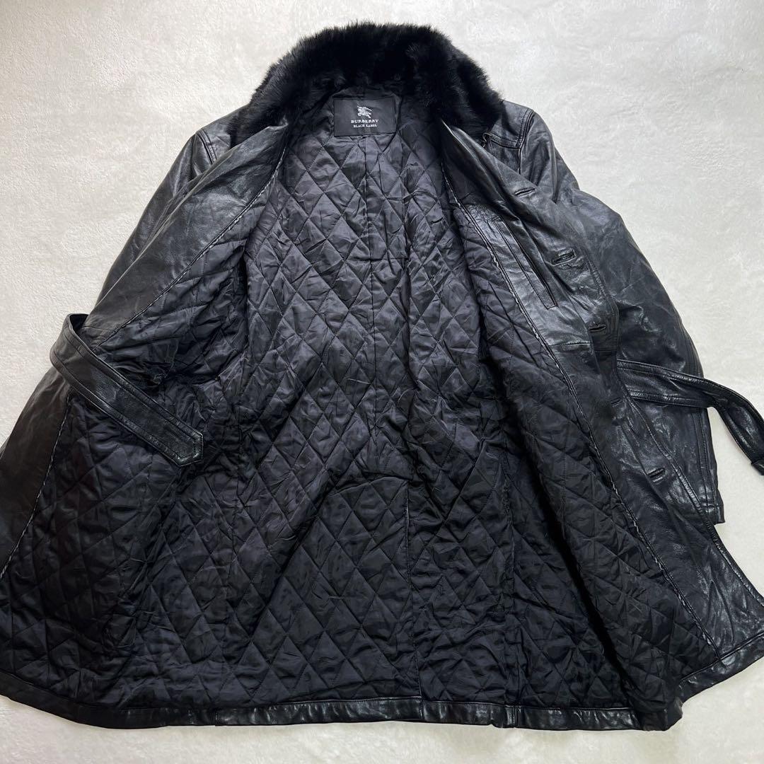 希少LLサイズ　バーバリーブラックレーベル　レザーコート　キルティング　黒
