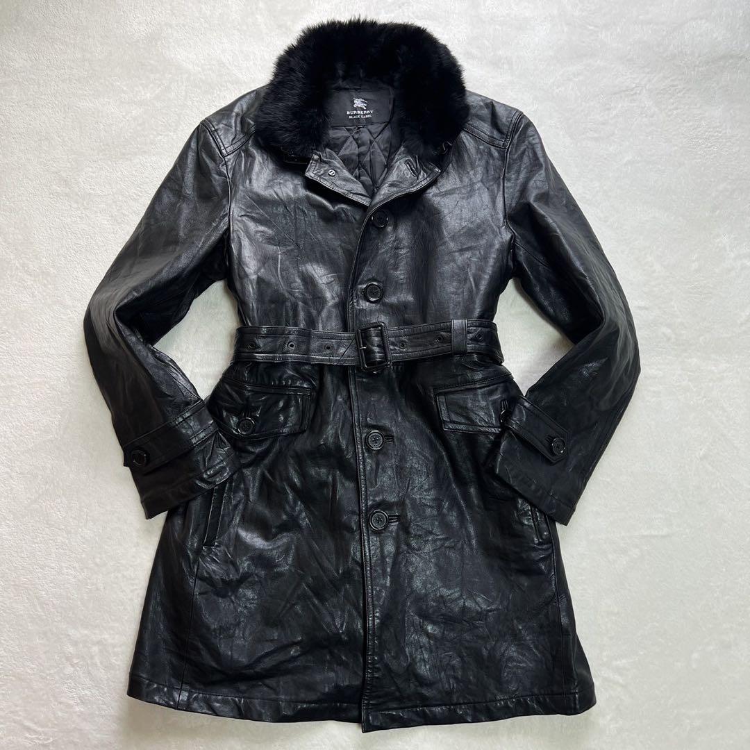 希少LLサイズ　バーバリーブラックレーベル　レザーコート　キルティング　黒