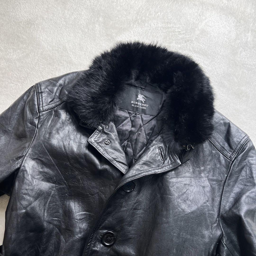 希少LLサイズ　バーバリーブラックレーベル　レザーコート　キルティング　黒