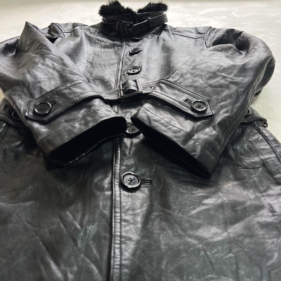 希少LLサイズ　バーバリーブラックレーベル　レザーコート　キルティング　黒