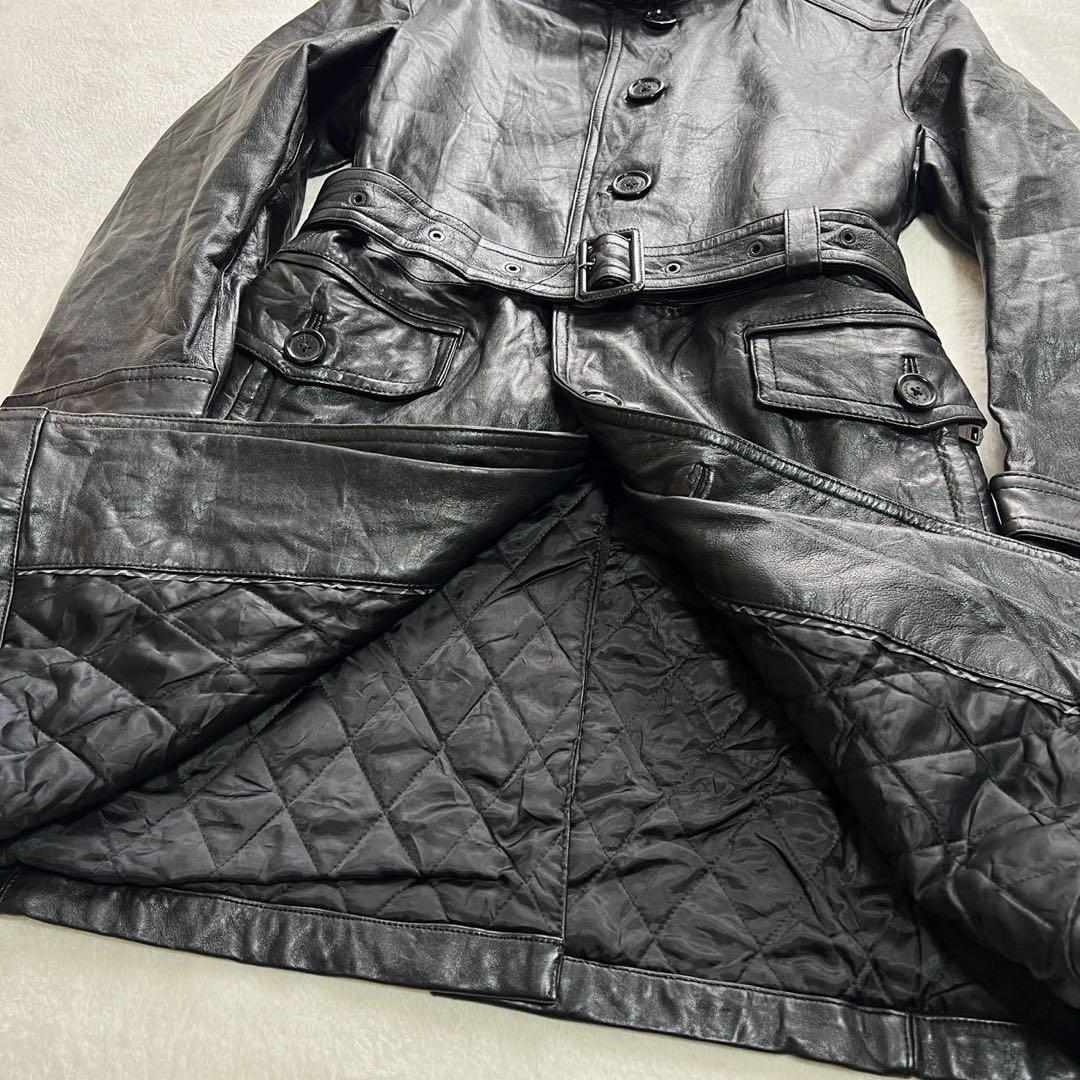 希少LLサイズ　バーバリーブラックレーベル　レザーコート　キルティング　黒