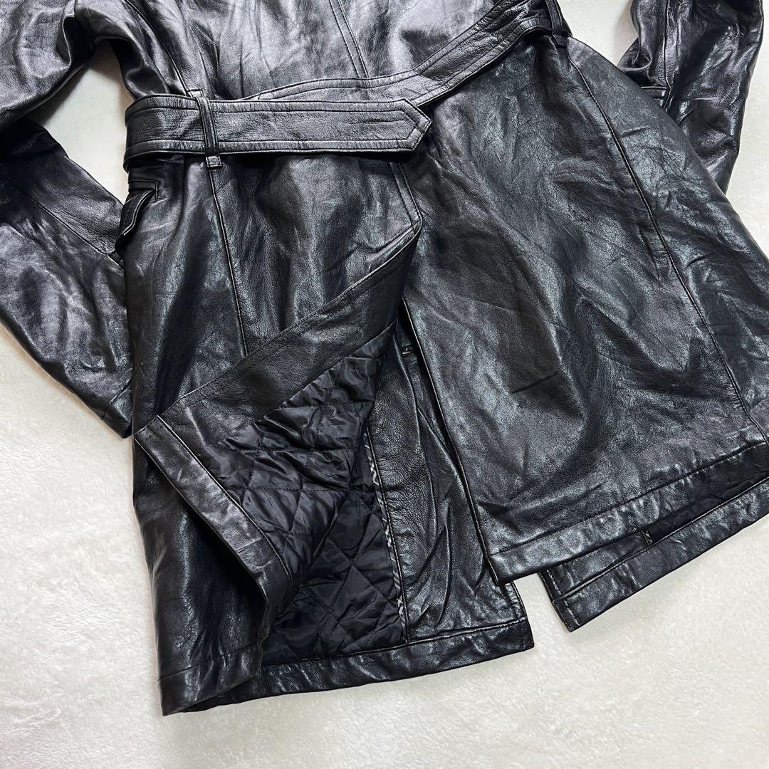 希少LLサイズ　バーバリーブラックレーベル　レザーコート　キルティング　黒