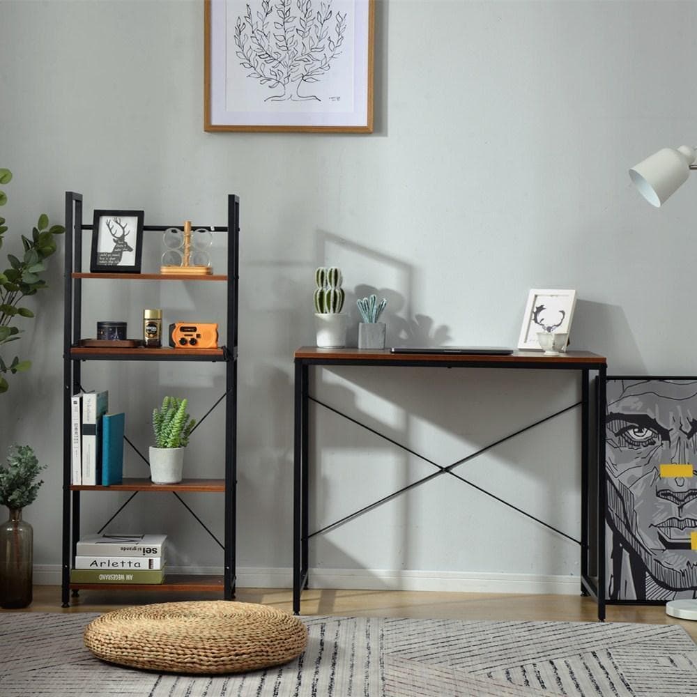 【ブラウン】パソコンデスク ラック付き デスク ワークデスク 木製 学習デスク