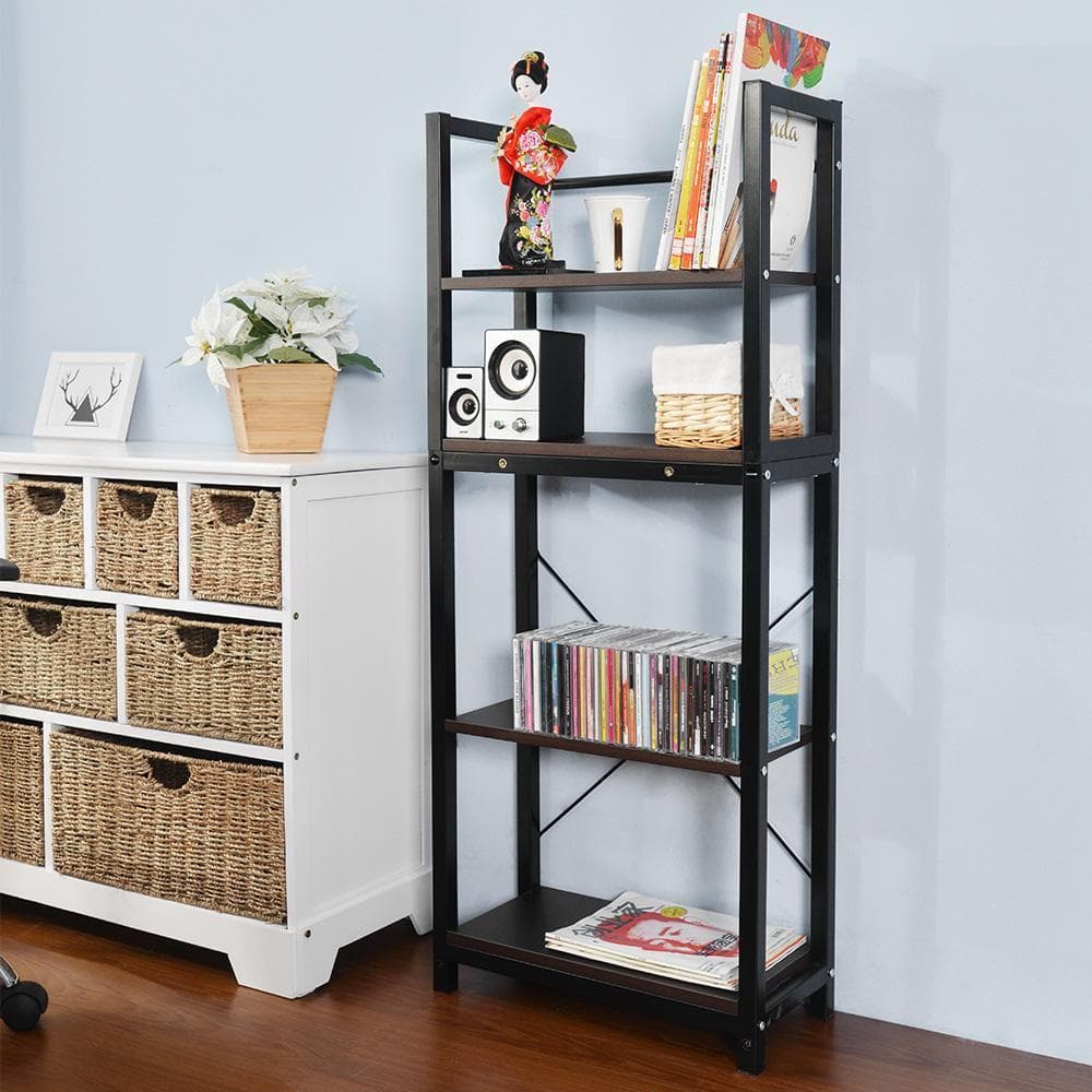 【ブラウン】パソコンデスク ラック付き デスク ワークデスク 木製 学習デスク