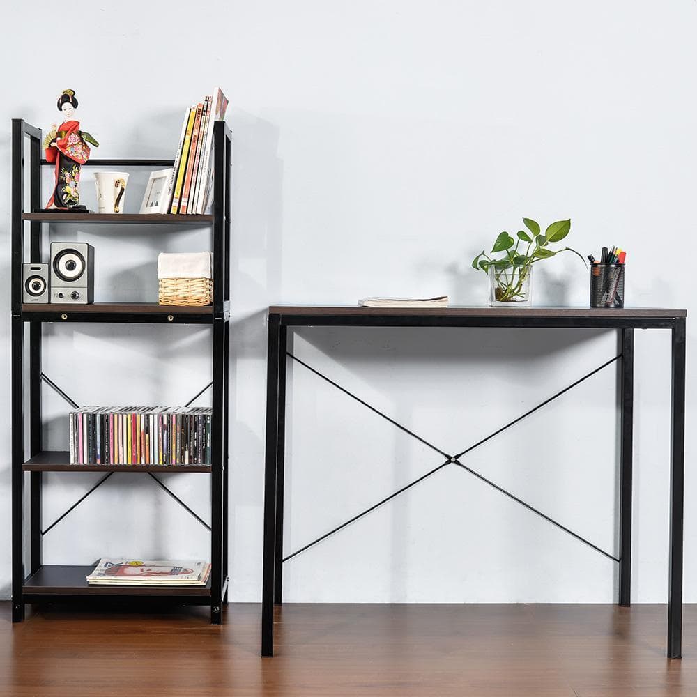 【ブラウン】パソコンデスク ラック付き デスク ワークデスク 木製 学習デスク