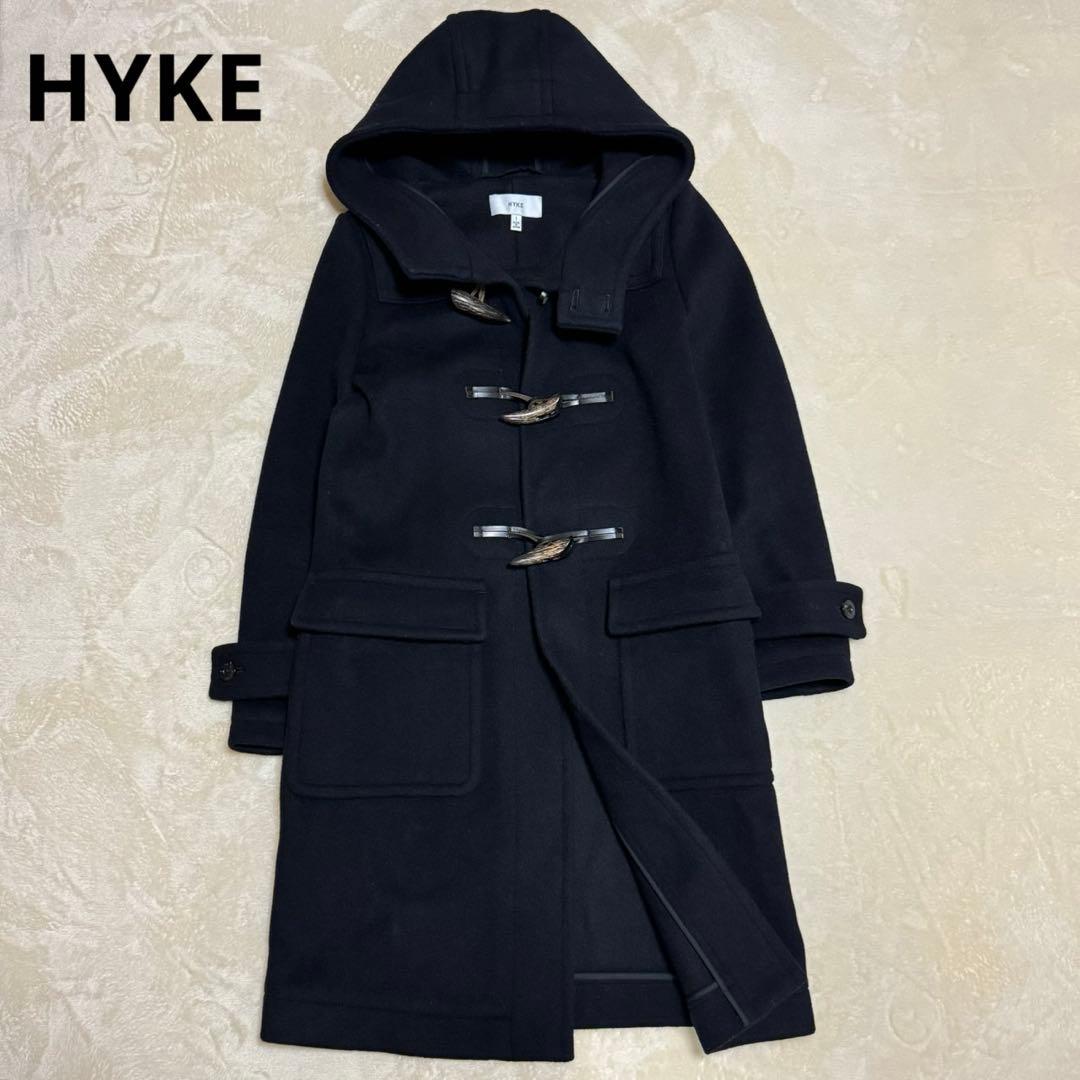 美品 ハイク ダッフルコート ロング ウール トグル レザー 本革 ブラック