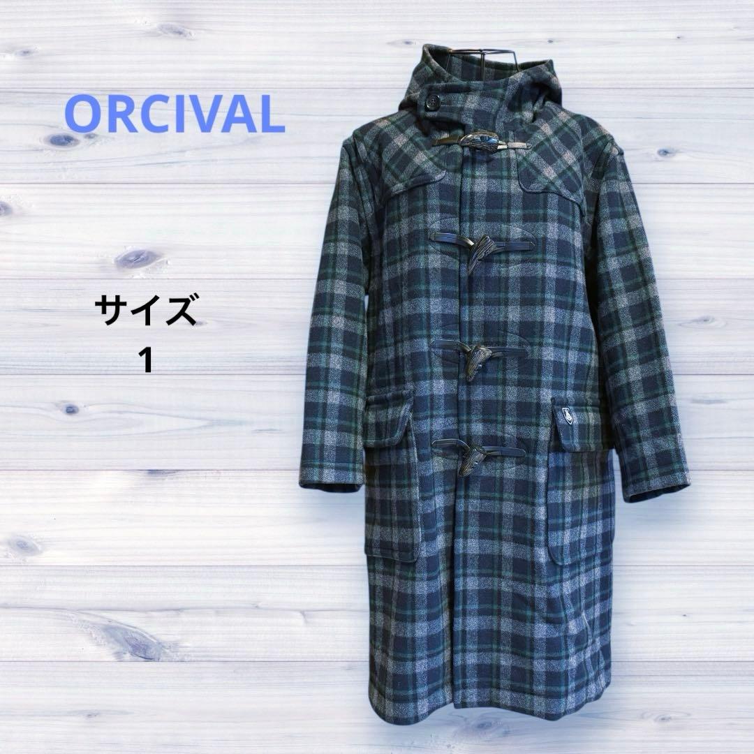 【ORCIVAL】ダッフルコート　チェック柄　ネイビー系　リアルホーントグル　1
