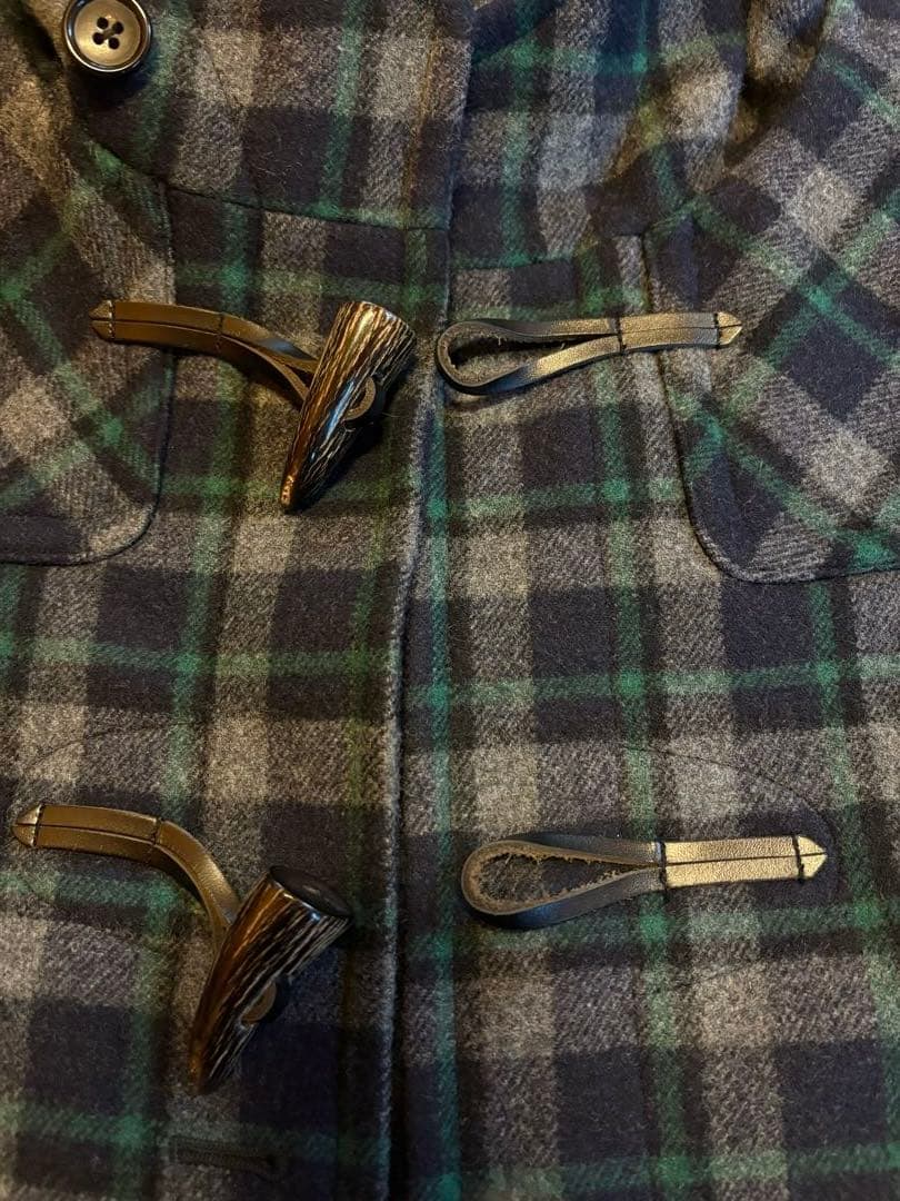 【ORCIVAL】ダッフルコート　チェック柄　ネイビー系　リアルホーントグル　1