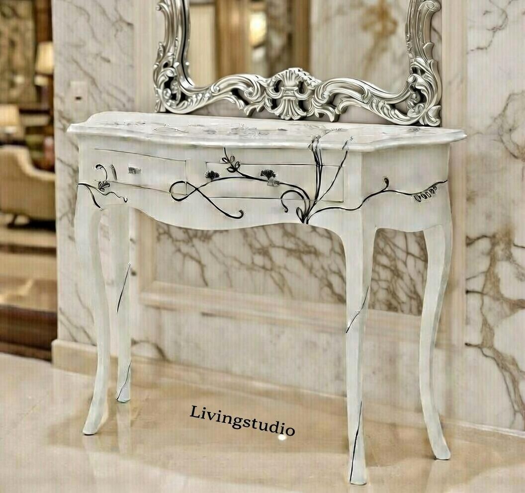 イタリア コンソール ホワイト ハンドペイント ロココ クラシック 002A