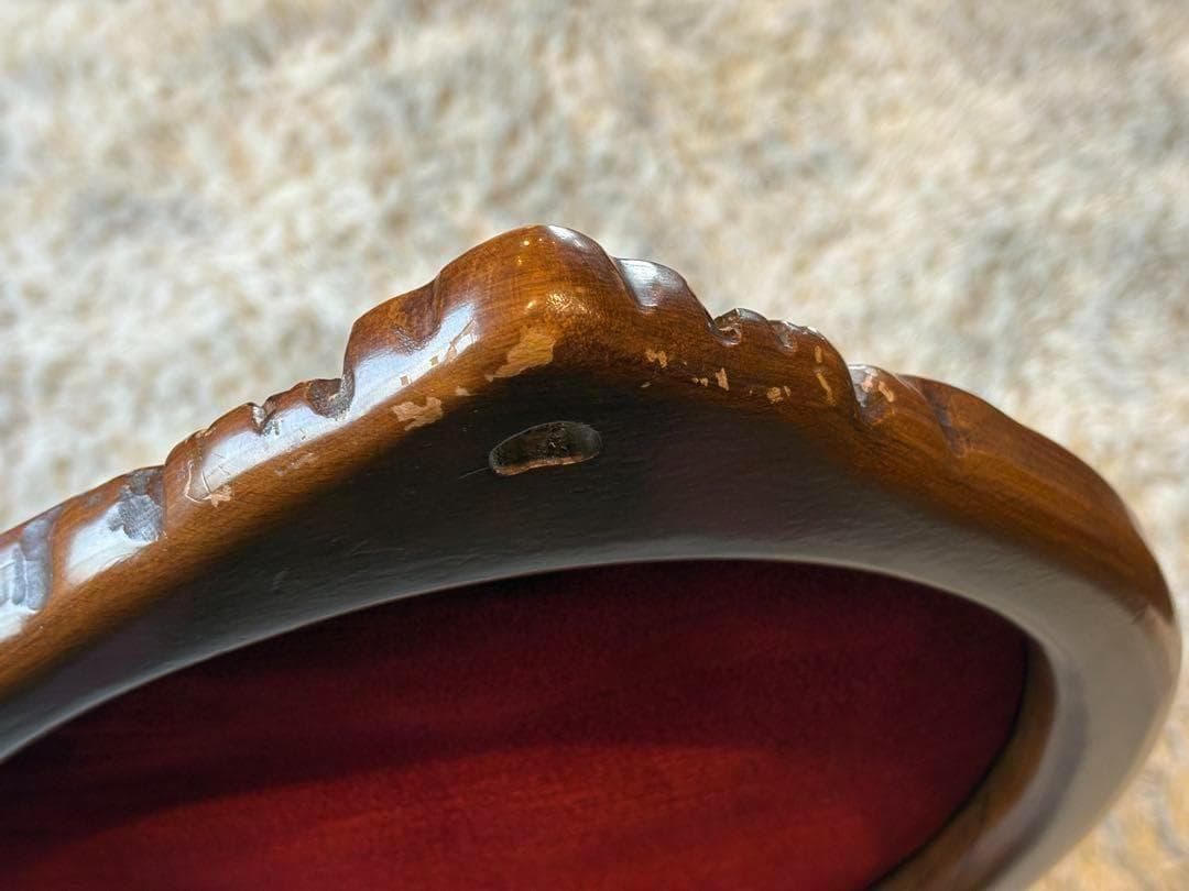 希少　猫脚　クラシック　アンティークチェア　木彫り　レッドボタンダウン　SZ