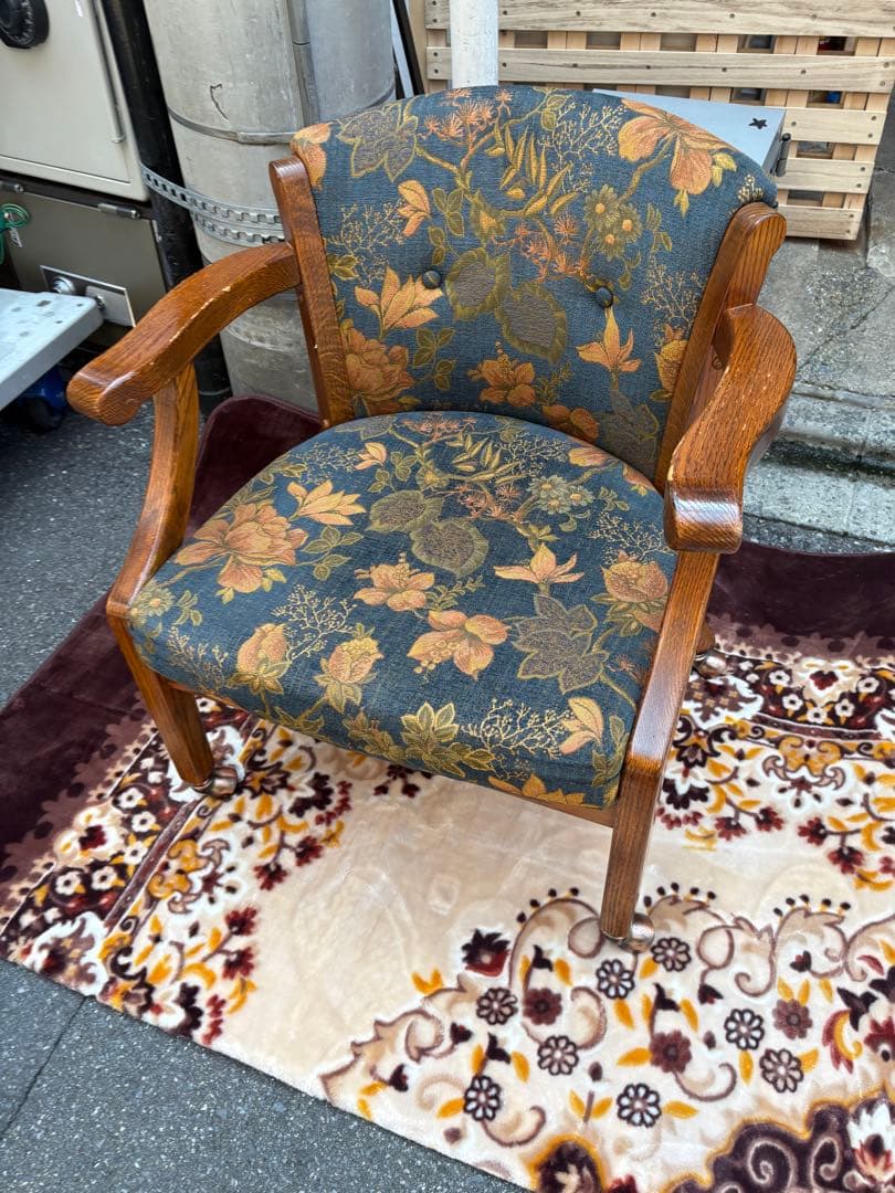 三越ブルージュ 花柄 アームチェア 椅子 キャスター付き