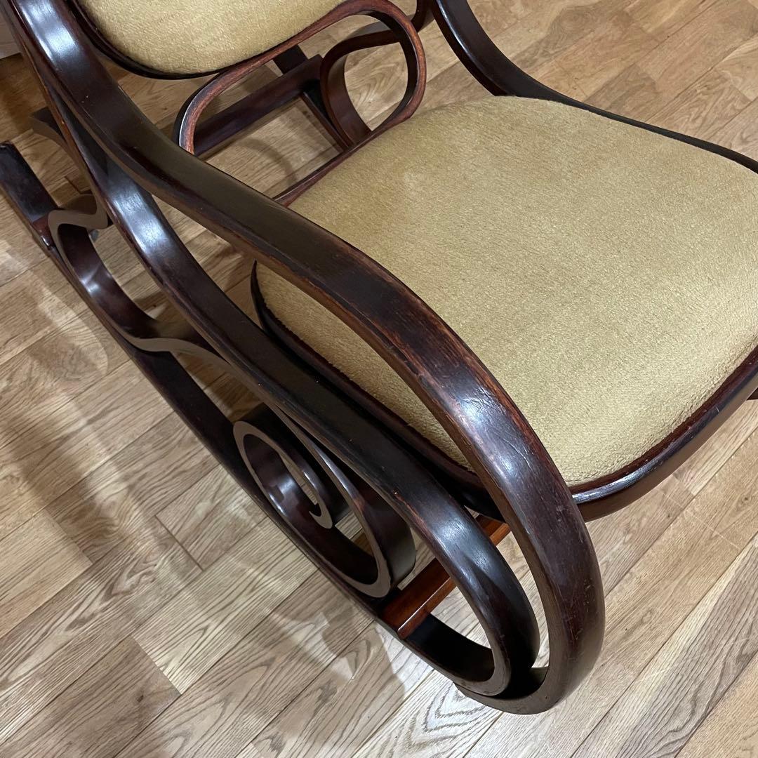 70s ロッキングチェア　曲木　オリーブ　ベロア　椅子　ビンテージ　ファブリック