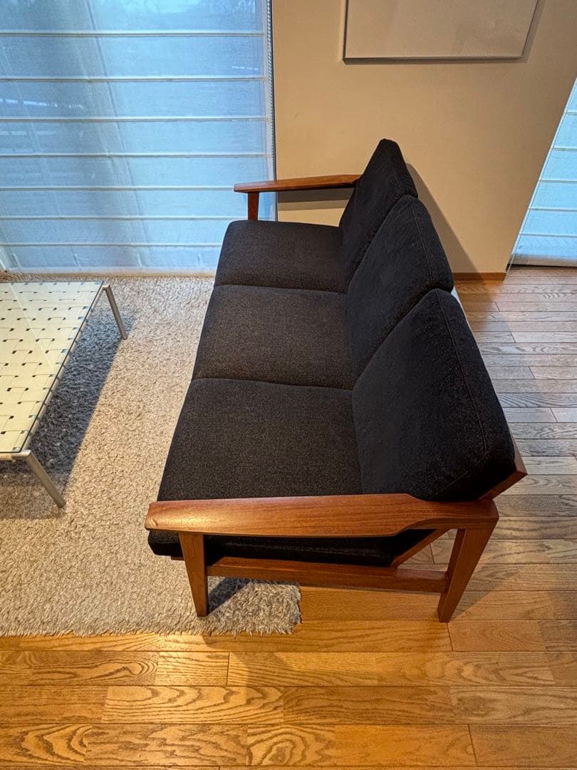 ナガノインテリア3Pソファ ウォールナット無垢材 美品