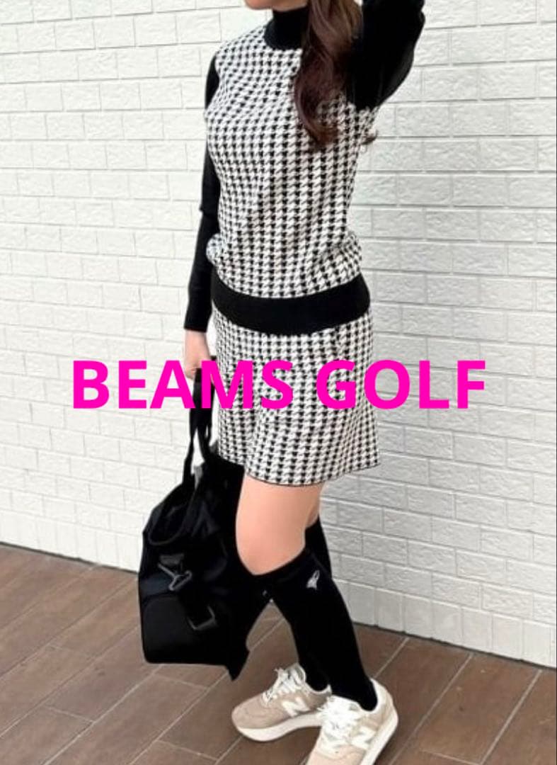 BEAMS GOLF ハウンドトゥース モックネックニット 千鳥格子 2024年