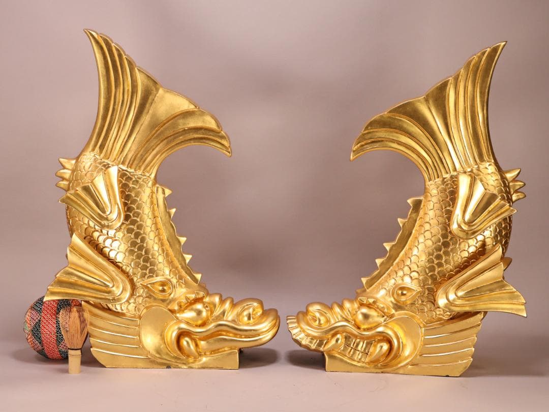 BK261　金鯱鉾　しゃちほこ　一対　鬼瓦　屋根瓦　置物　明石城　平成十二年