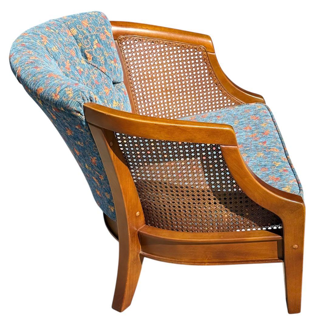 KZ032 【廃盤】三越ブルージュ　カントリーハウス　籐　1Pソファ　小花柄