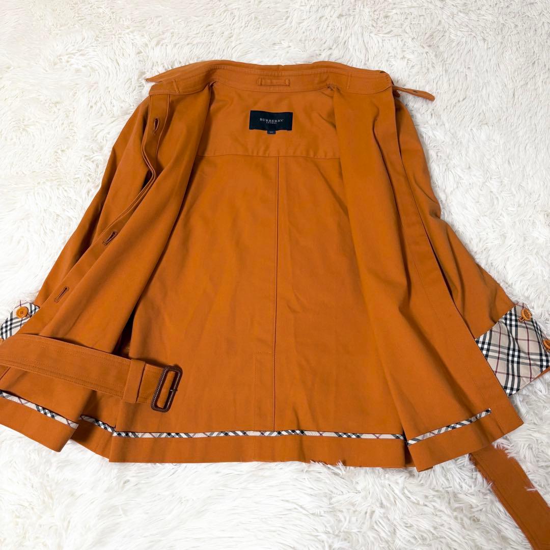 バーバリーロンドン 希少カラー オレンジ トレンチコート ノバチェック 本革
