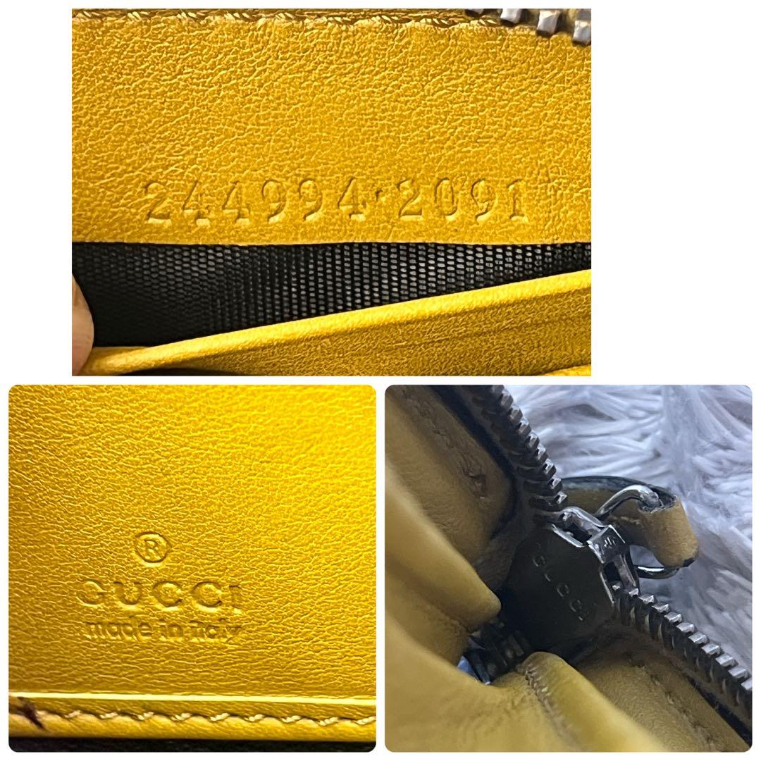 グッチ　ラウンドファスナー　マイクロシマ　マスタードイエロー　メンズ　レディース