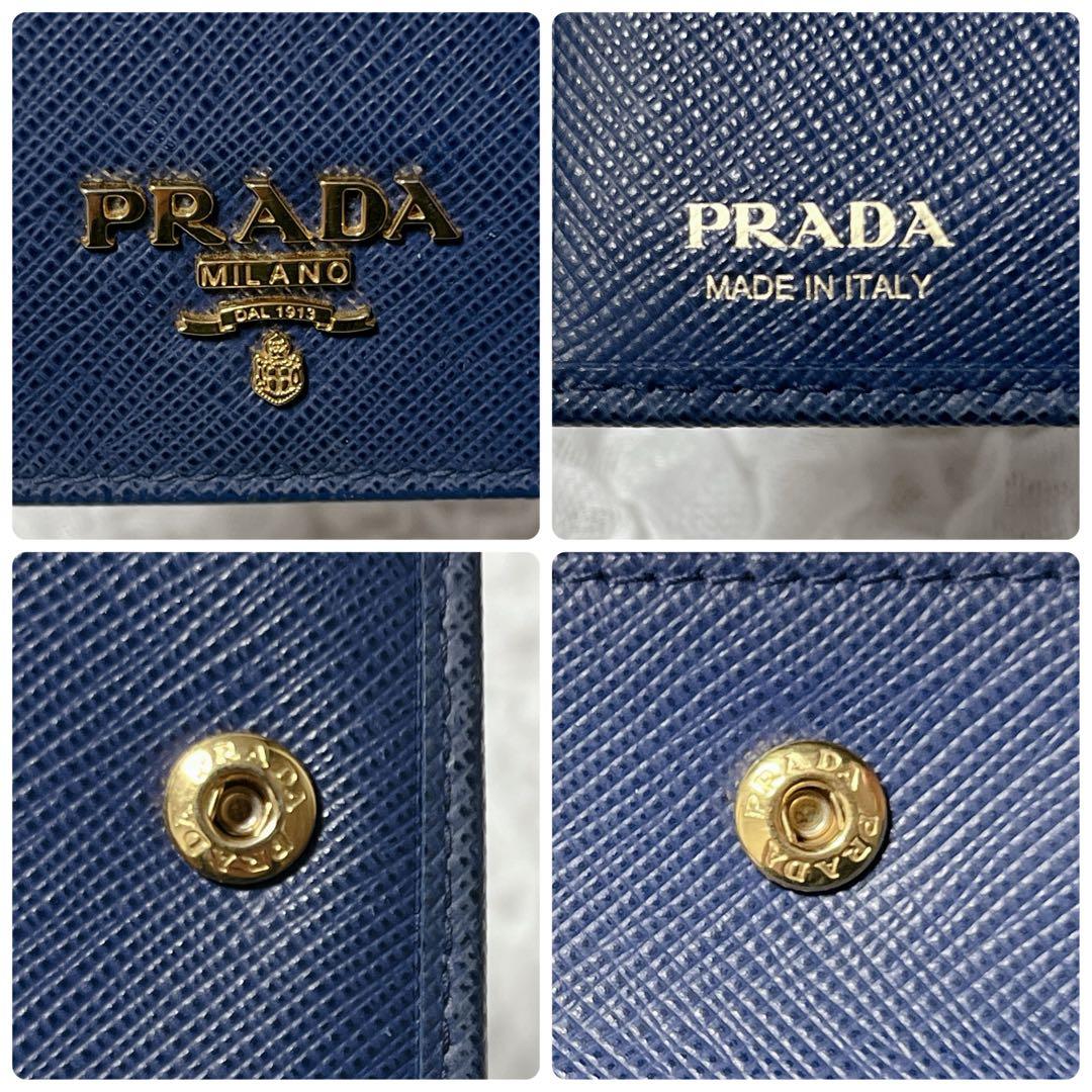 極美品✨PRADA ネイビー 二つ折り財布　サフィアーノレザー　ゴールド金具
