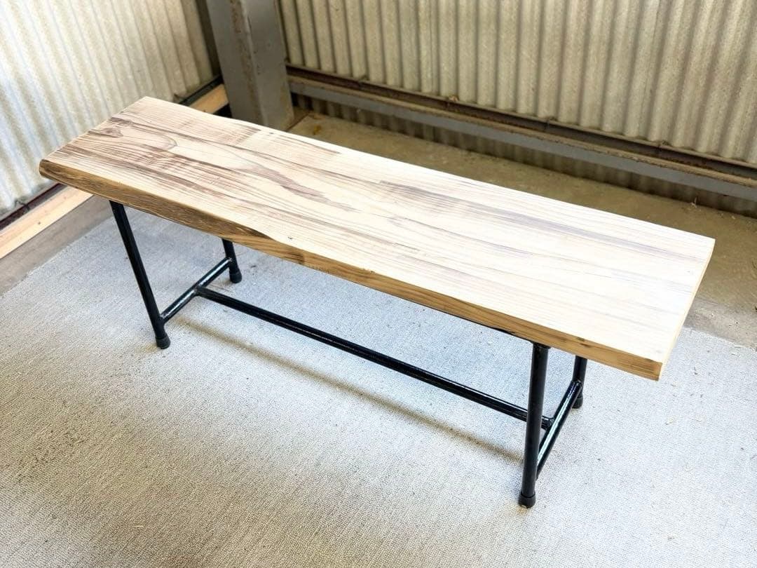杉の古材×アイアン脚ベンチ｜無塗装・リメイク家具 古道具 リビングに　1点もの