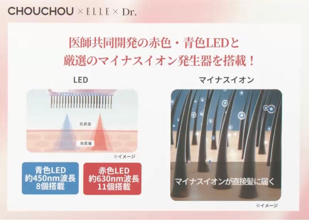 CHOUCHOU × ELLE スタイリストイオングロウブラシ 赤色青色LED