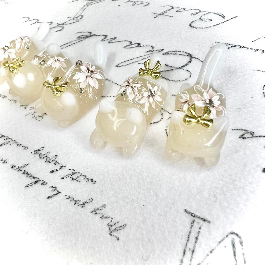 ミルクティー　エレガントなお花　猫　5個セット