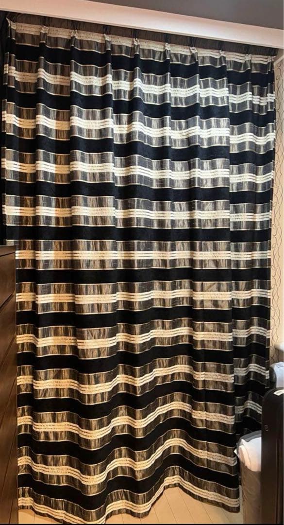 オーダーカーテン　イタリア製　厚手　高級　ボーダー　ゴールド　ブラウン　ブラック