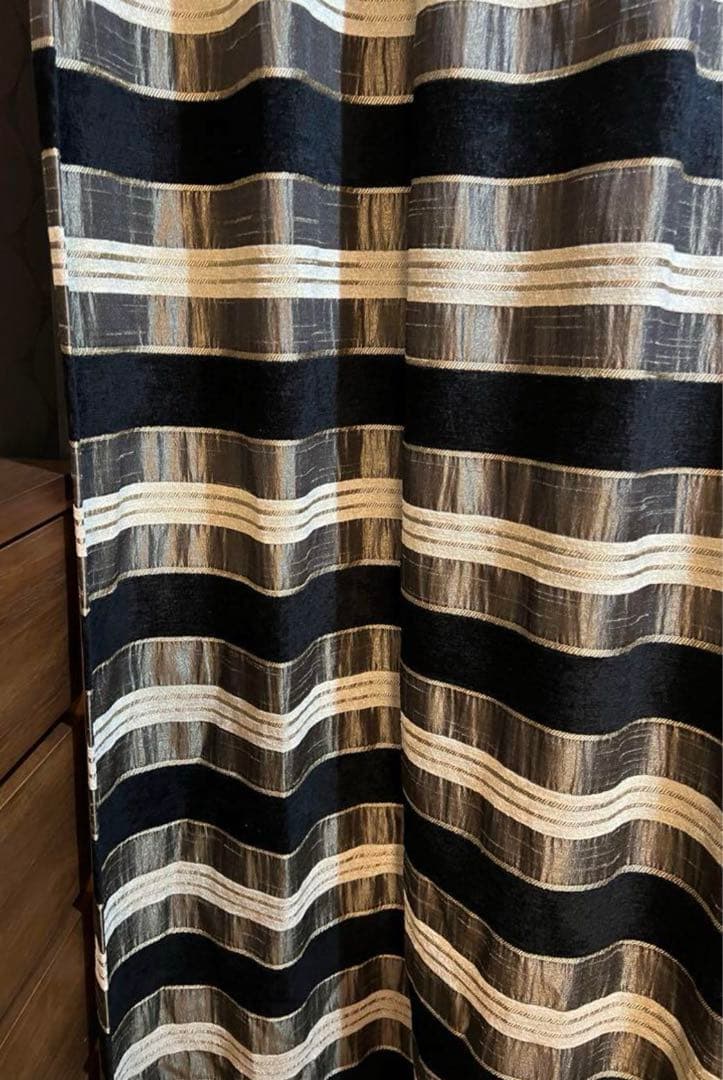 オーダーカーテン　イタリア製　厚手　高級　ボーダー　ゴールド　ブラウン　ブラック