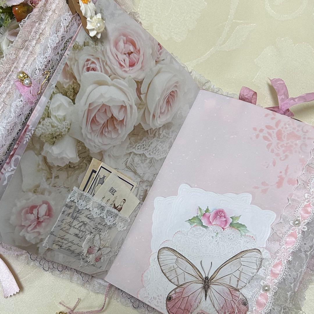 薔薇とレースのジャンクジャーナル・雑記帳　トレペ仕様　shabby rose