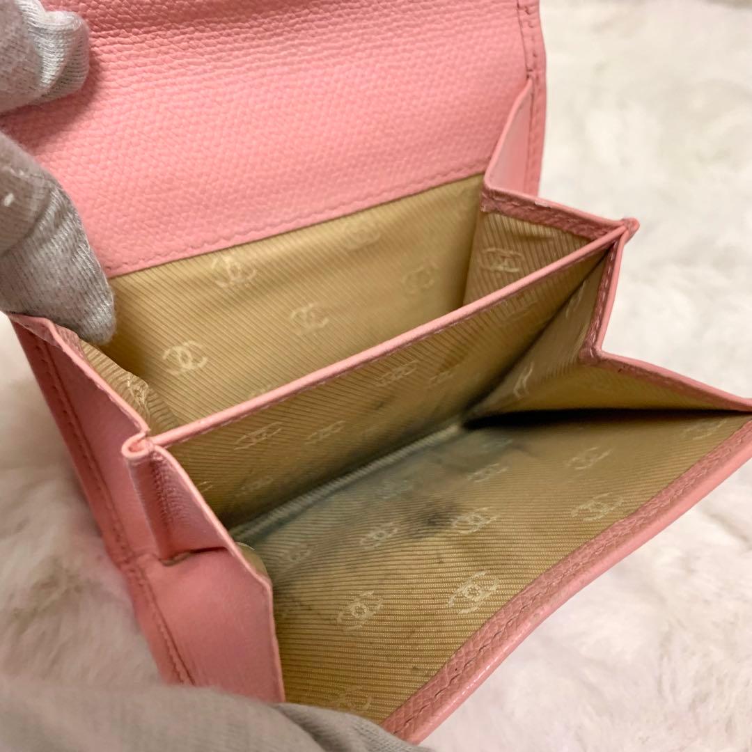 CHANEL 三つ折り ミニ 財布 ココボタン ピンク　レザー ケース