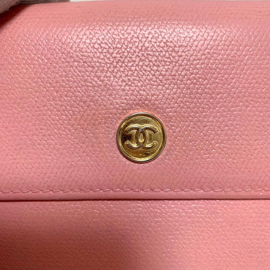 CHANEL 三つ折り ミニ 財布 ココボタン ピンク　レザー ケース