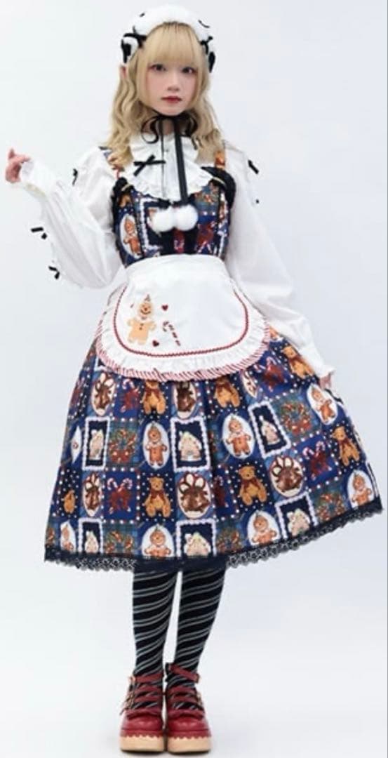 axes femme Chalmiereクリスマス刺繍エプロン（白）