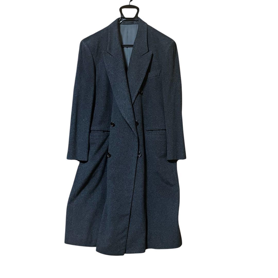【美品】メンズ　LANVIN ダークグレー ダブルブレストコート　サイズXL
