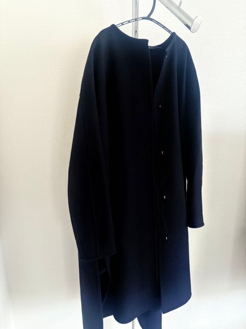 DRAWER ドゥロワーリバーノーカラーコートウール メルトン コート ブラック