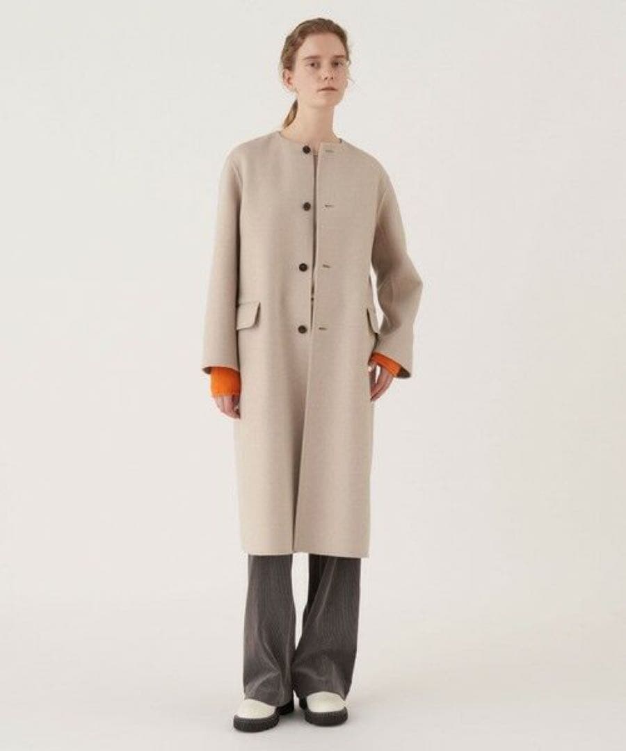 最終お値下げ・GALERIE VIE・ダブルフェイスクルーネックロングコート