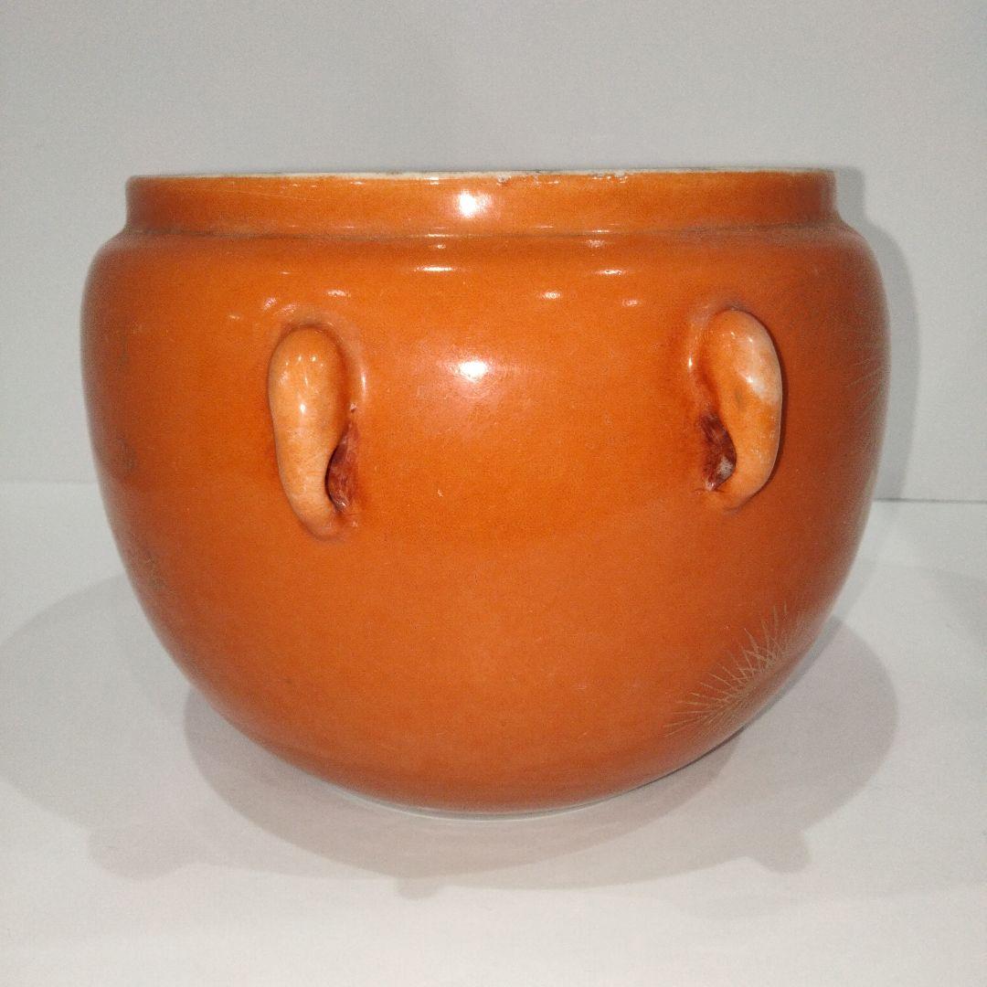 V392-1 中国古美術 清代 江西 余栄盛 出品 橙 水指　K