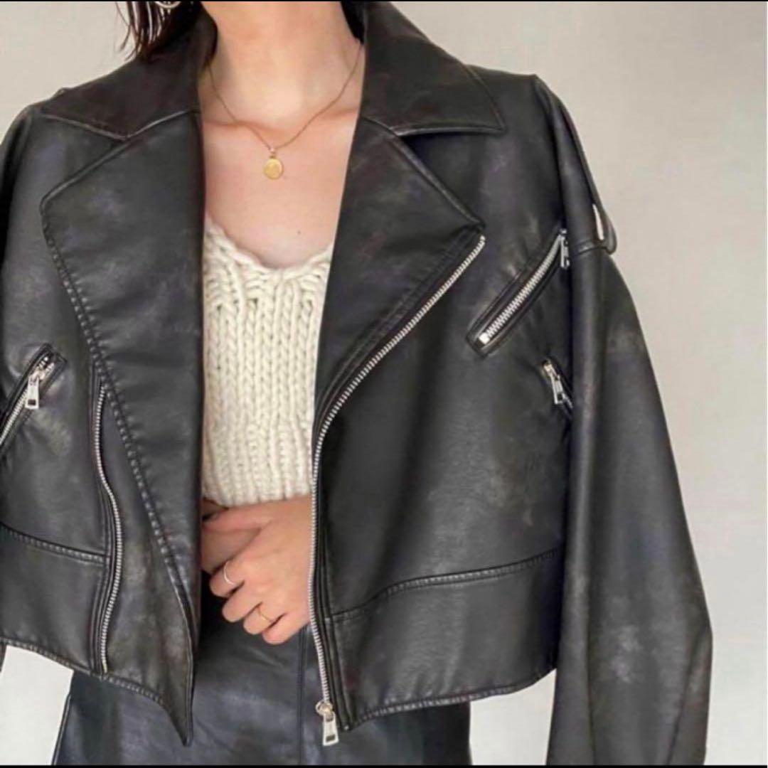 searoomlynn ヴィンテージウォッシュ ECOレザーライダースジャケット