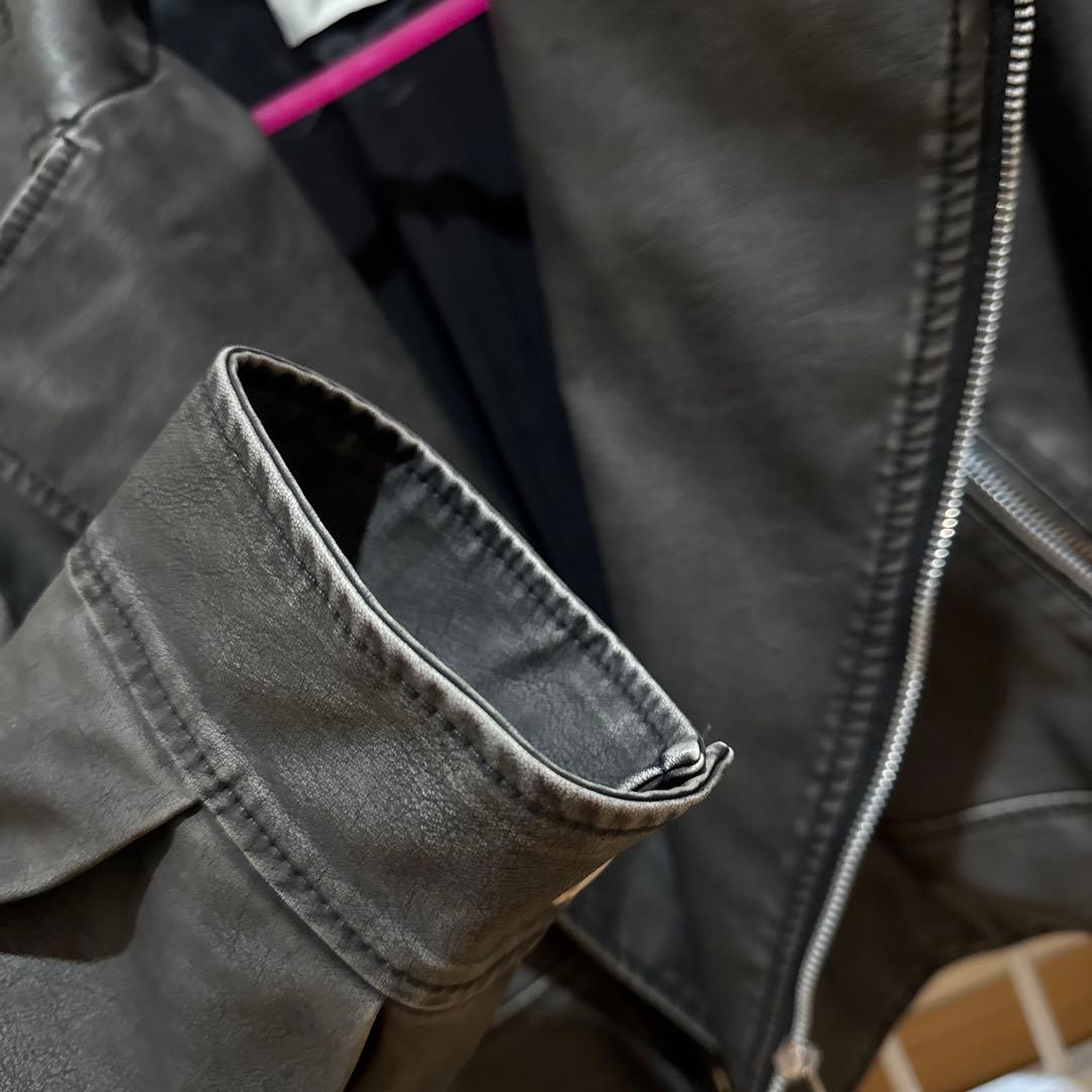 searoomlynn ヴィンテージウォッシュ ECOレザーライダースジャケット