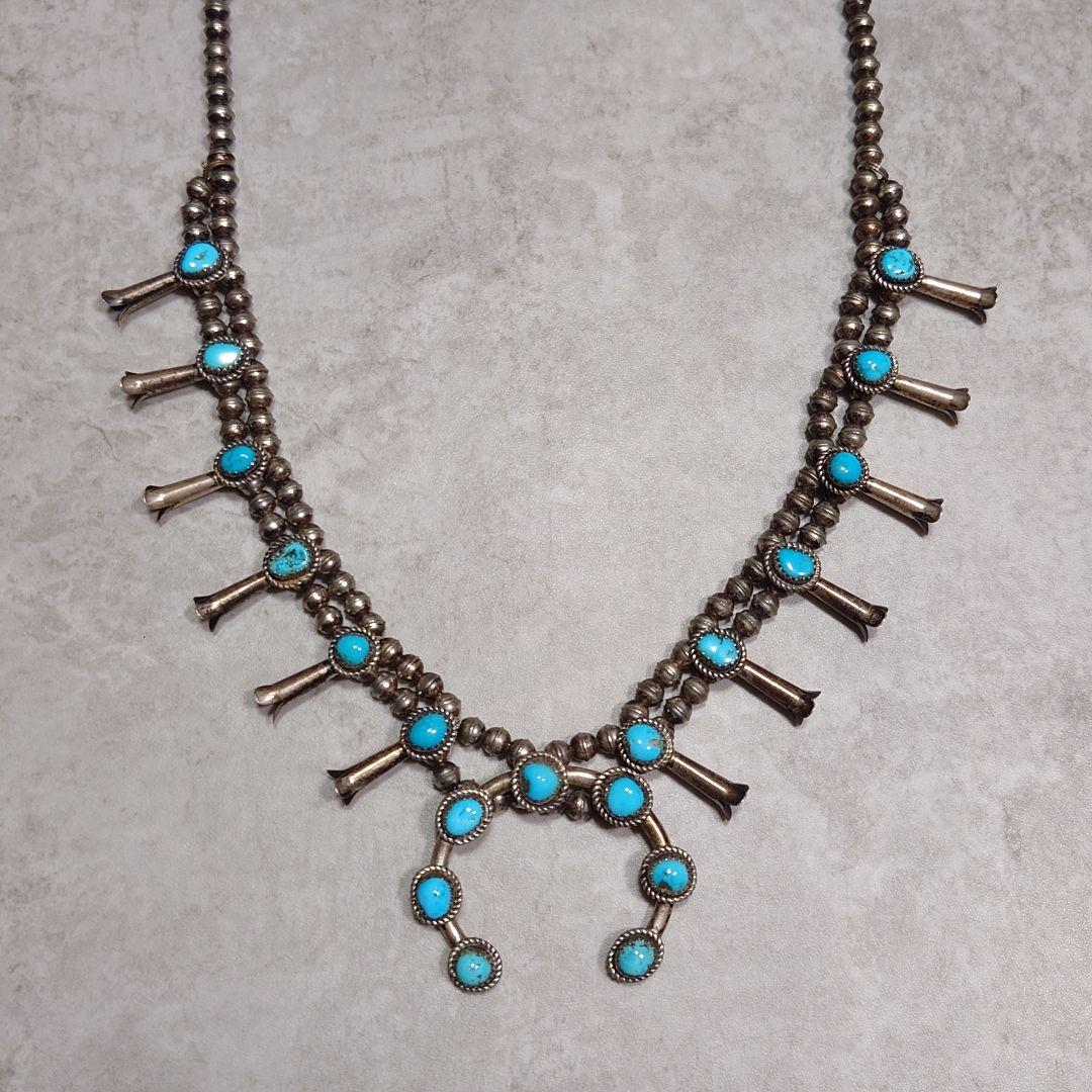 NAVAJO ナバホ スカッシュブロッサムネックレス ターコイズ 925