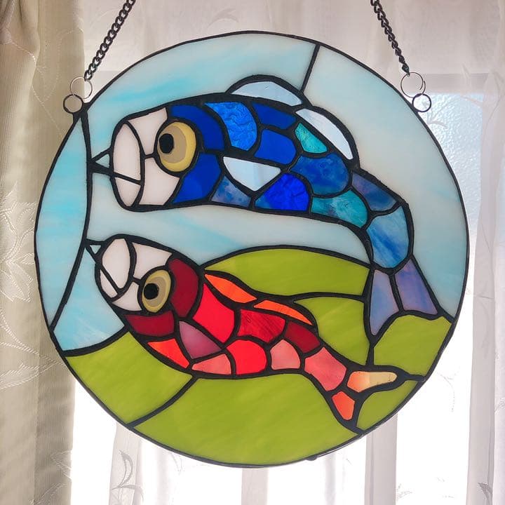 ◆ステンドグラス◆鯉のぼり/5月飾り/円形/チェーン付き